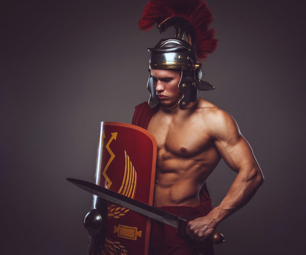 a man in roman soldier costume 