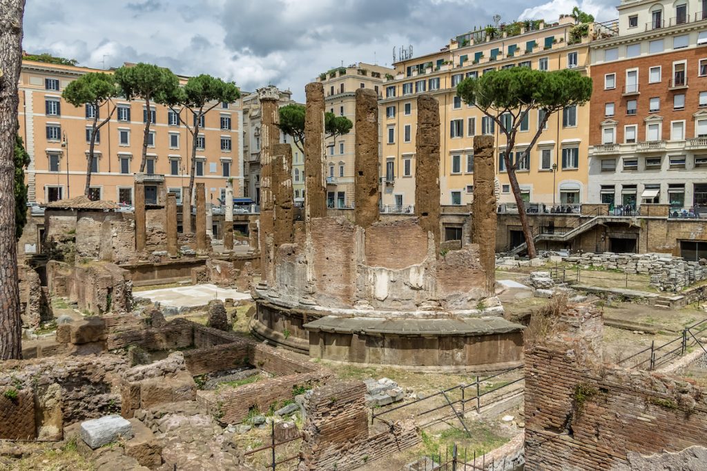 Ancient ruins on Largo di Torre Argentina archaeological area - Rome, Italy