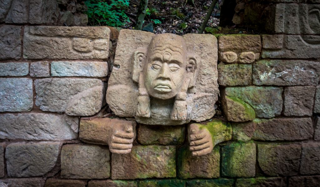 Carved detail at Mayan Ruins - Copan Archaeological Site, Honduras