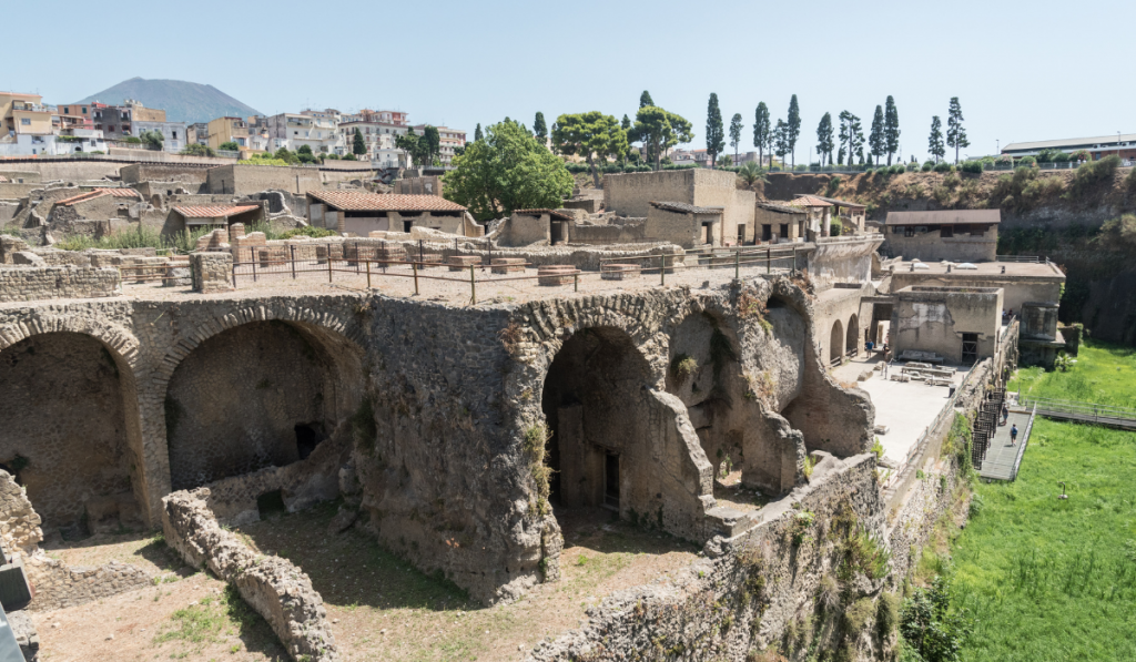 View of the Roman archaeological site of Herculaneum, in Italy.
