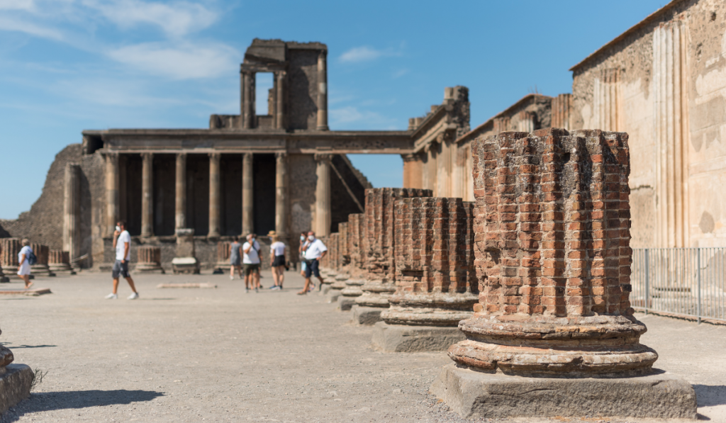 View of the basilica of the Roman archaeological site of Pompeii, in Italy.
