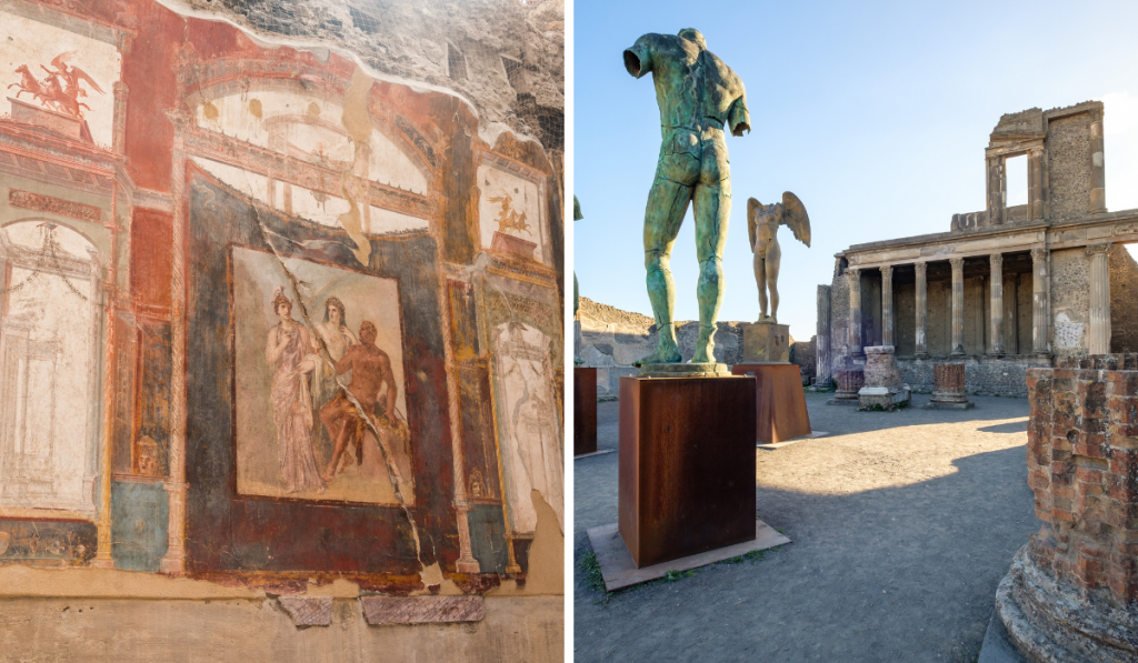 side by side picture comparison of Pompeii and Herculaneum