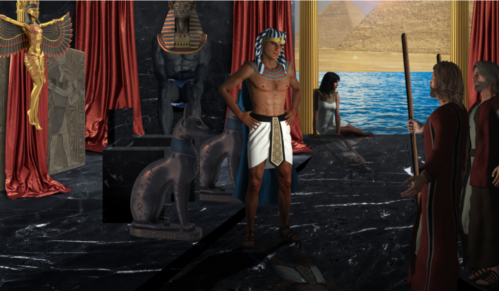 Moses and Aaron confront Pharaoh