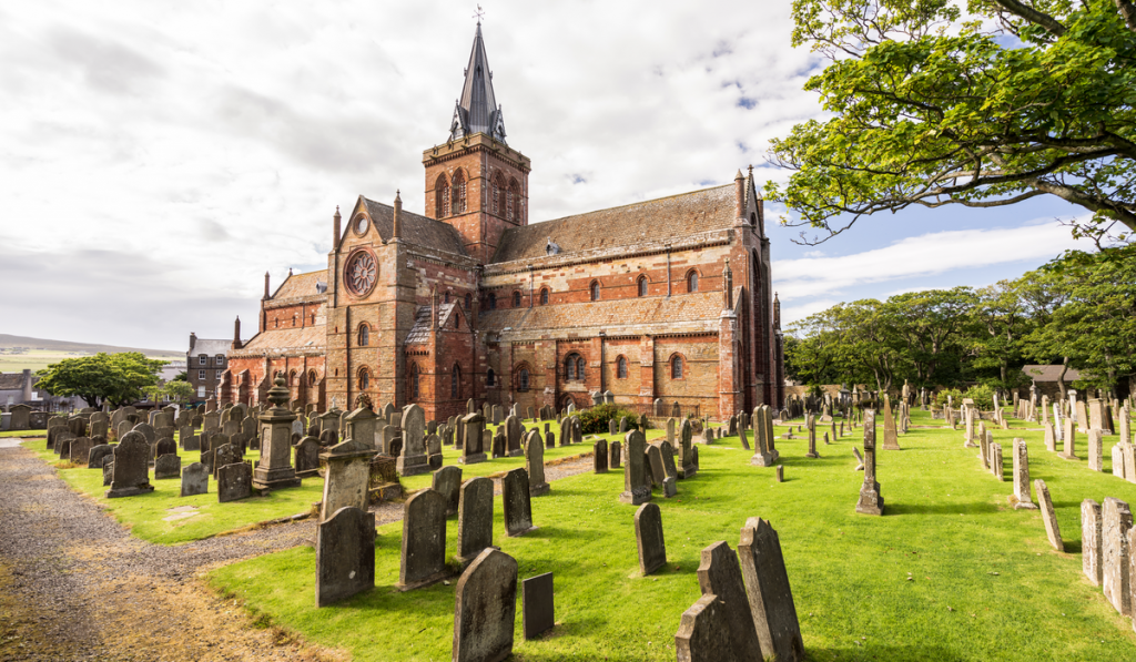 St Magnus Cathedral and surrounding gothic graveyard