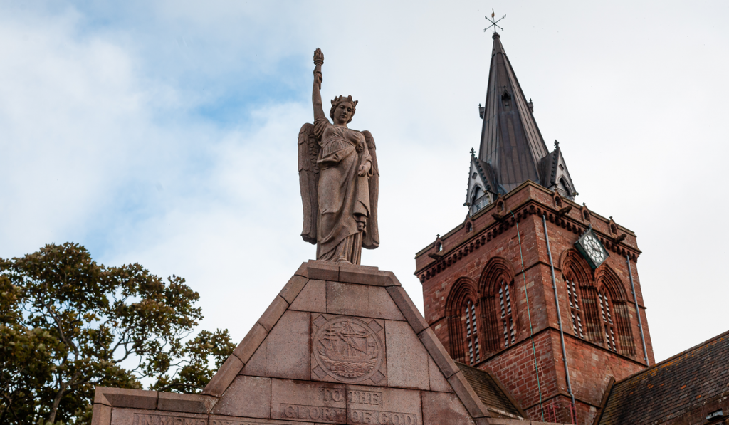 View on old St Magnus Cathedral in Kirkwall, Scotland
